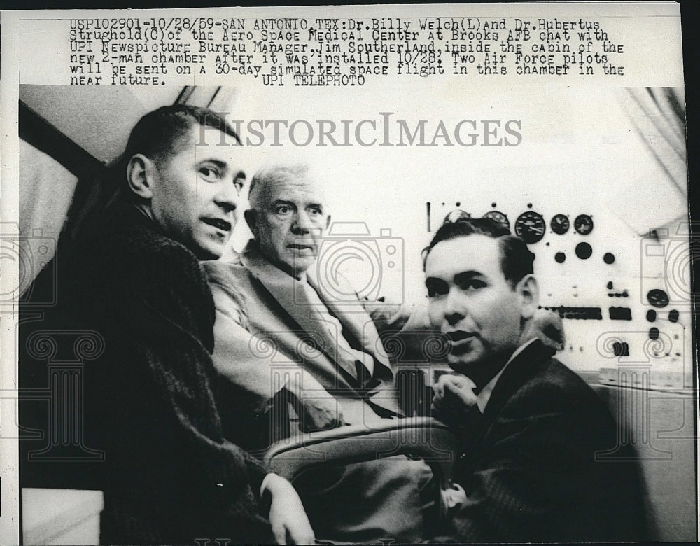 1959 Press Photo Dr Billy Welch, Dr Hubertus Strughold &amp; Jim Southerland - Historic Images