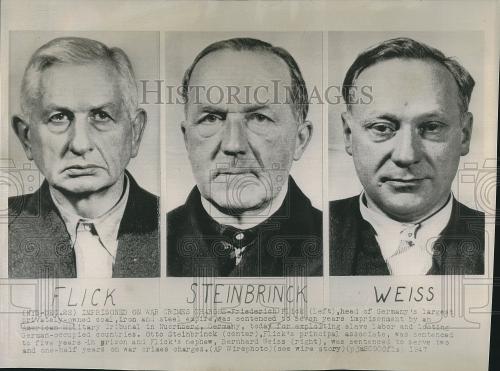 1947 Press Photo Friederich Flick, Otto Steinbrinck, Bernhard Weiss sentenced - Historic Images