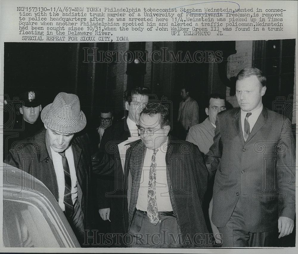 1967 Press Photo Tobacconist Stephen Weinstein arrested for murder of Student. - Historic Images