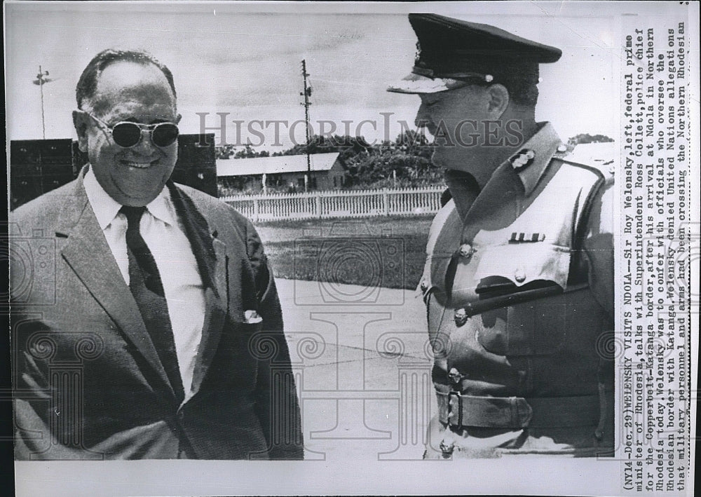 1962 Press Photo Sir Roy Welensky Prime Minister of Rhodesia & Ross Collett - Historic Images