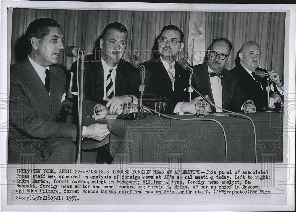 1957 Press Photo Associated Press Members Endre Marton, William Ryan, Harold Mil - Historic Images