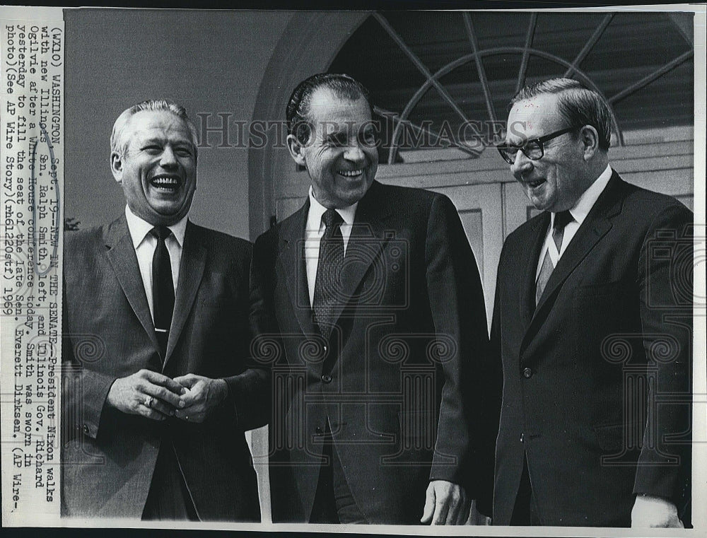 1969 Press Photo President Nixon,Ill Sen Ralph Smith,Ill Gov R Ogilvie - Historic Images