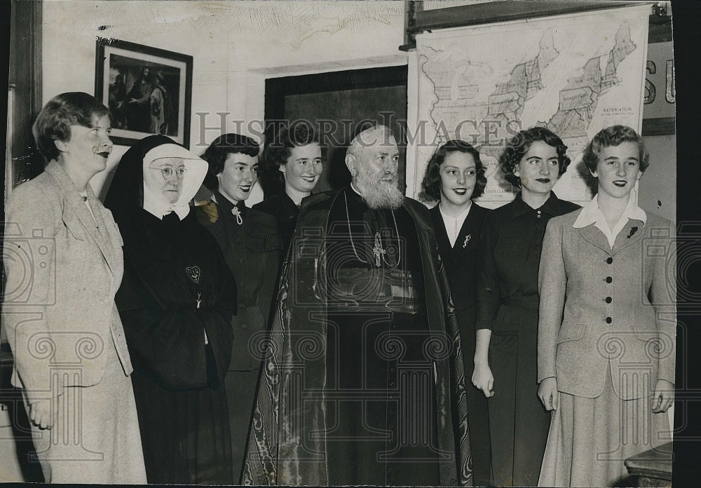 1950 Press Photo Rev Mother Cloonan,Eugene Cardinal Tisserant,Marycliff students - Historic Images