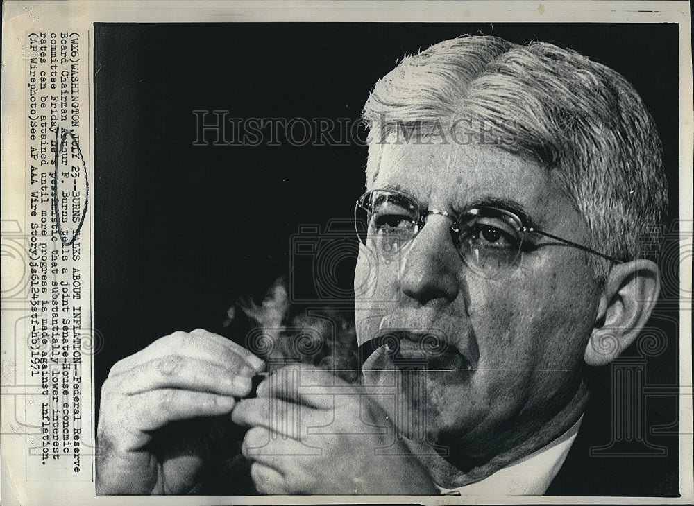 1971 Press Photo Federal Reserve Chairman, Arthur F Burns - Historic Images