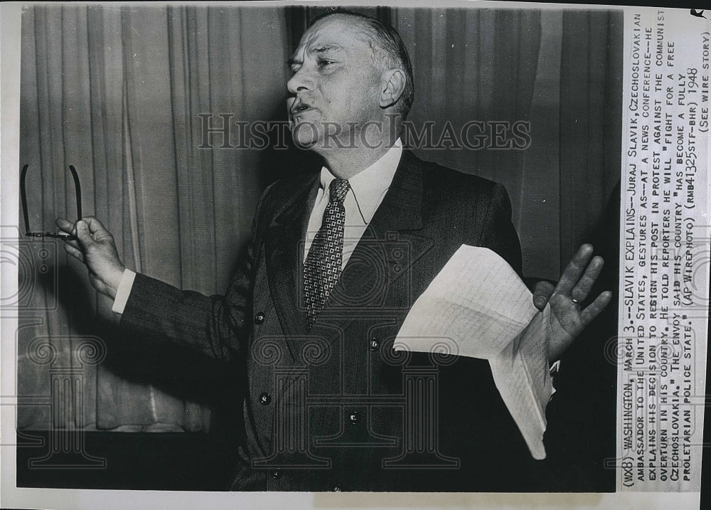 1948 Press Photo Juraj Slavik, Czechoslavkian Amb to US - Historic Images