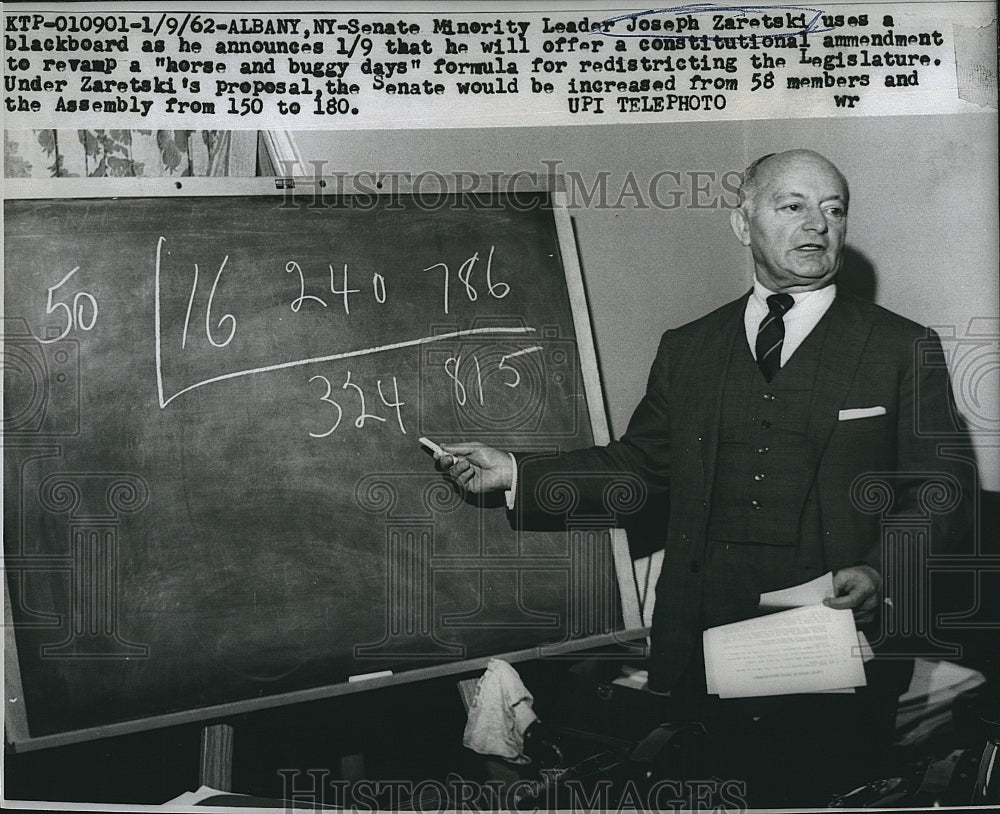 1962 Press Photo Senator Joseph Zaretzki, New York - Historic Images