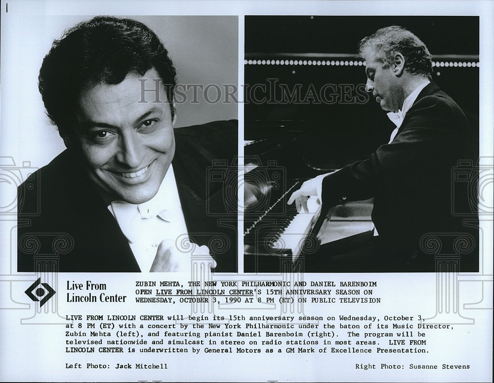 1990 Press Photo Musical Director Zubin Mehta, Pianist Danie Barenboim - Historic Images