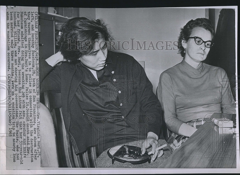 1963 Press Photo Mrs. Virginia Bari, Dorothy Nussbaum, Vandalism - Historic Images