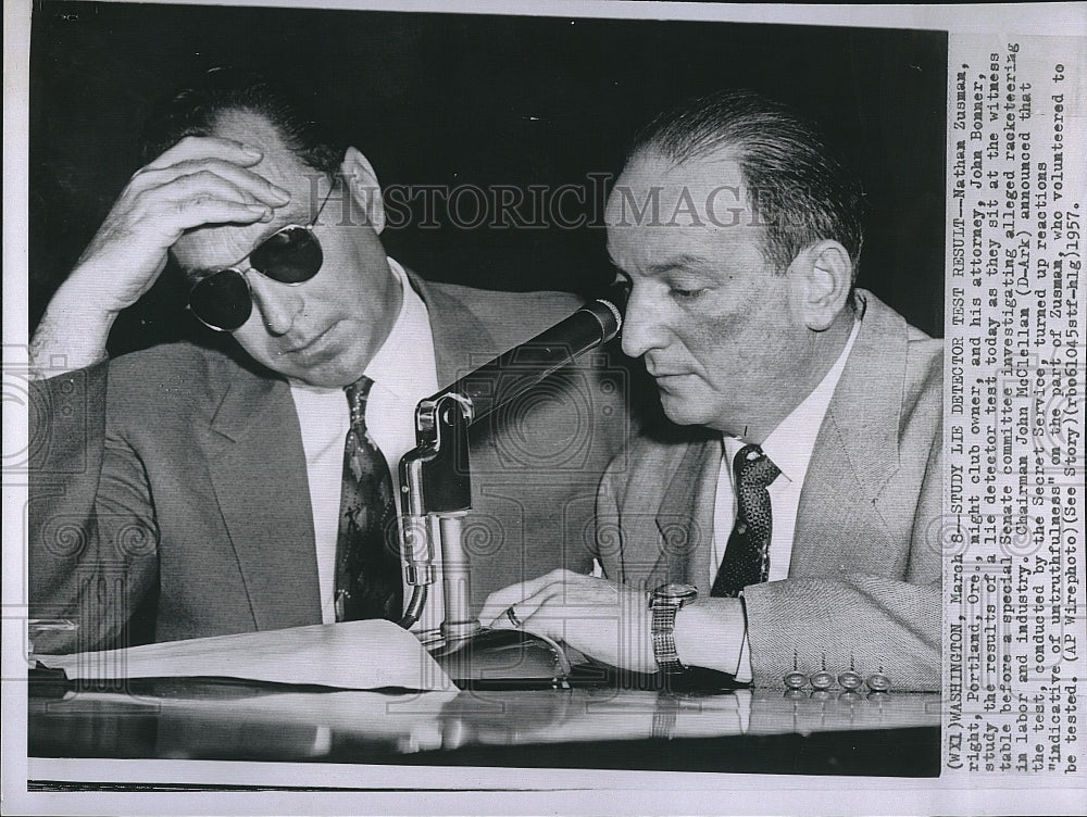 1957 Press Photo Nathan Zusman & his atty John Bonner at Senate committee - Historic Images