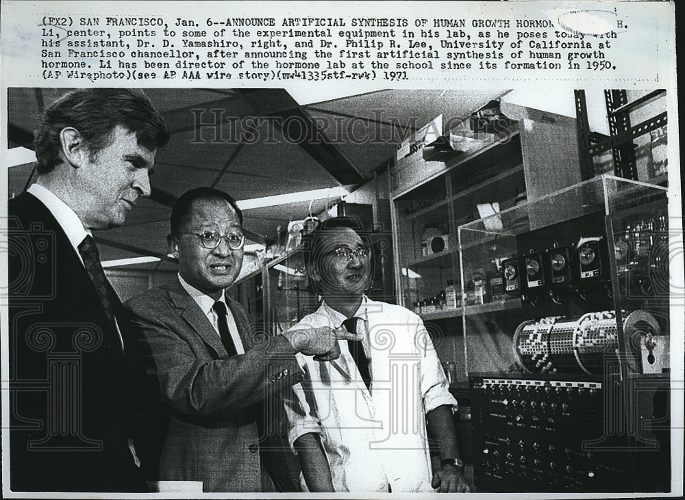 1971 Press Photo Dr Li &amp; Dr D Yamashiro &amp; Dr Philip  Lee at Univ of Calif. - Historic Images