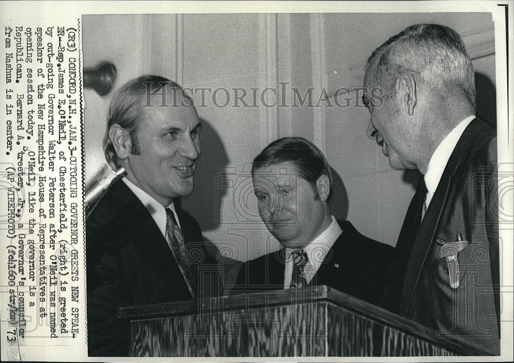 1973 Press Photo Rep James O'Neill & N.H. Gov Walter Peterson - Historic Images