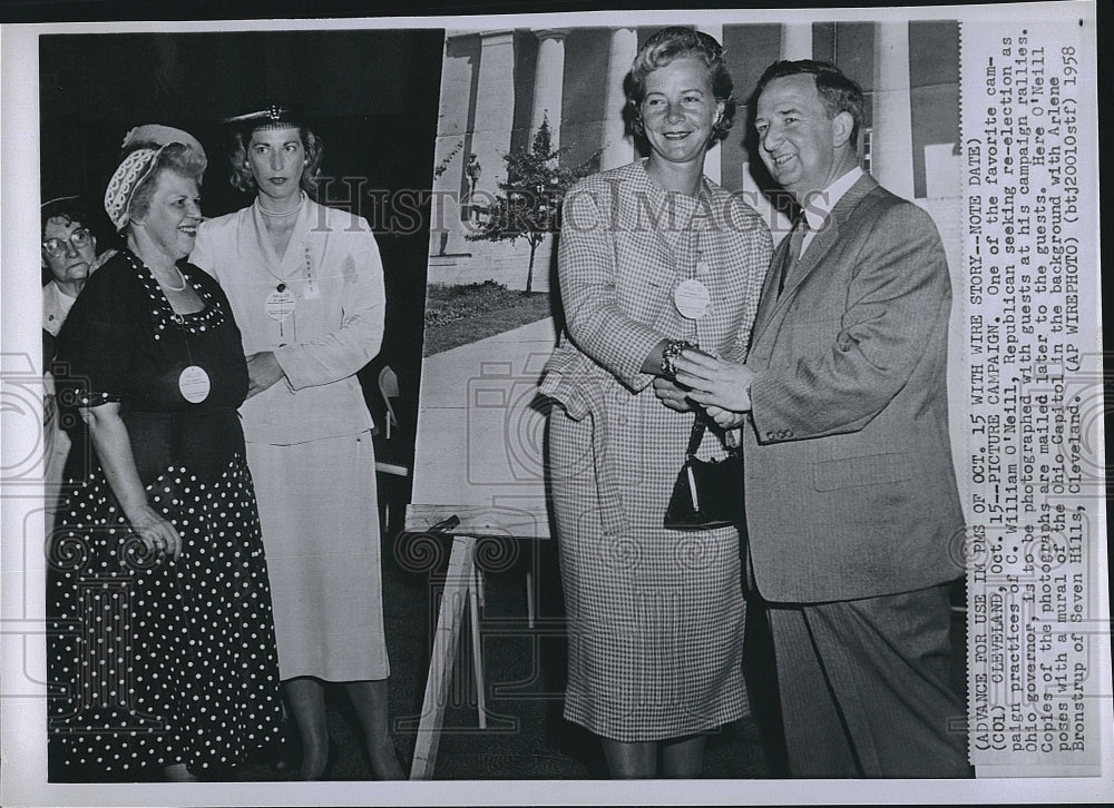 1958 Press Photo William O&#39;Neill on campaign trailin Cleveland - Historic Images