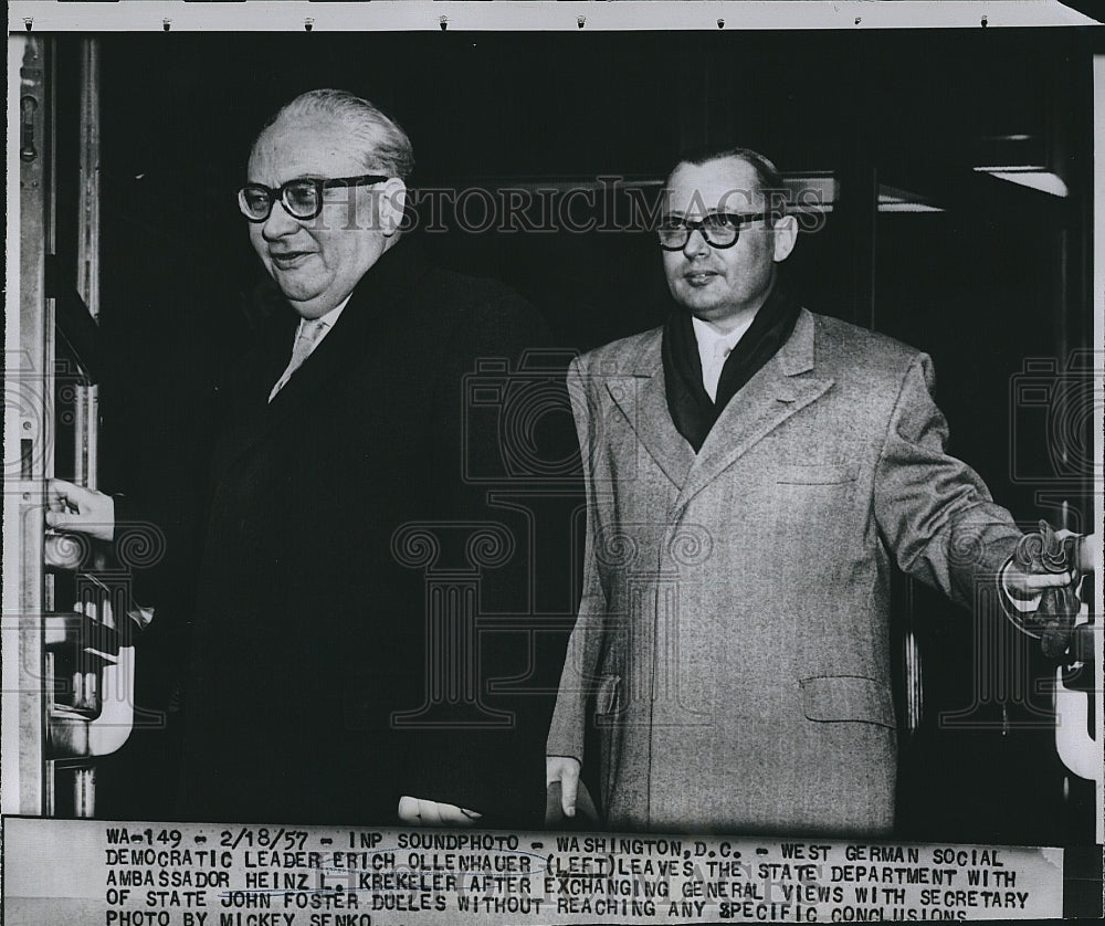 1957 Press Photo W German Leader Erich Ollenhauer (l) &amp; Ambassador Heinz Krekler - Historic Images