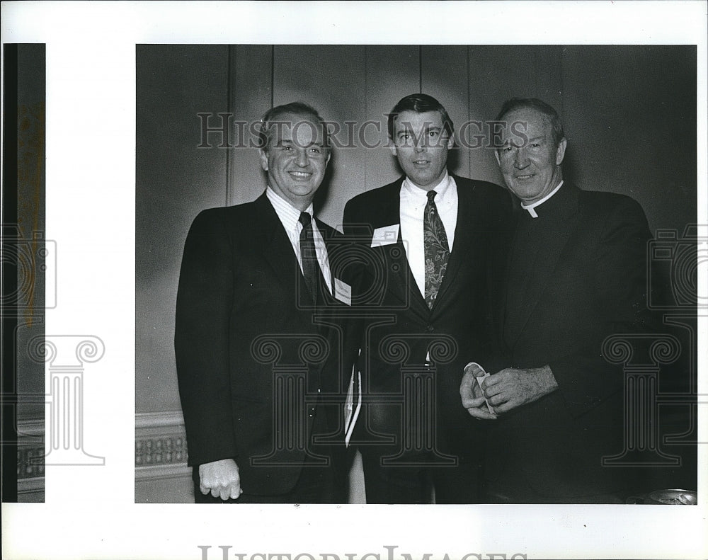 1991 Press Photo Paul O&#39;Brien, Geoff Boisi, J. Donald Monan, Boston Mentoring - Historic Images