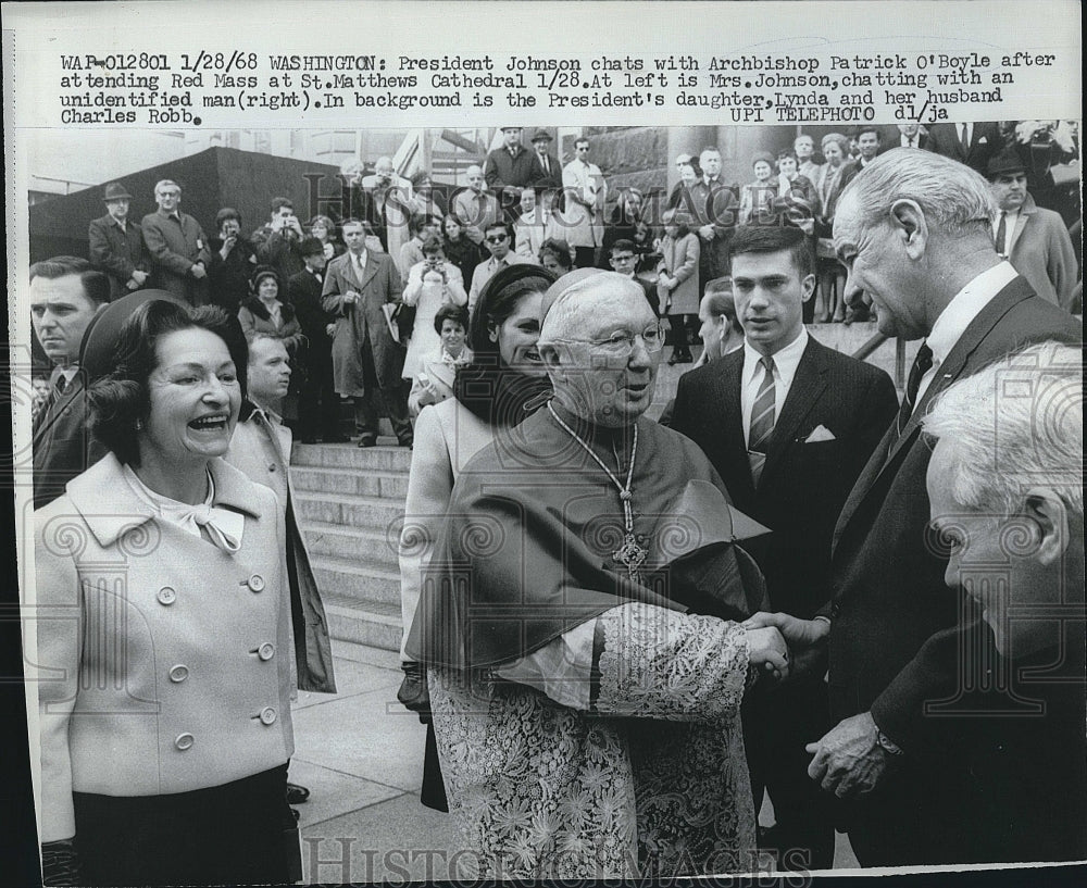 1968 Press Photo President Johnson, Archbishop Patrick O&#39;Boyle, Mrs. Johnson - Historic Images