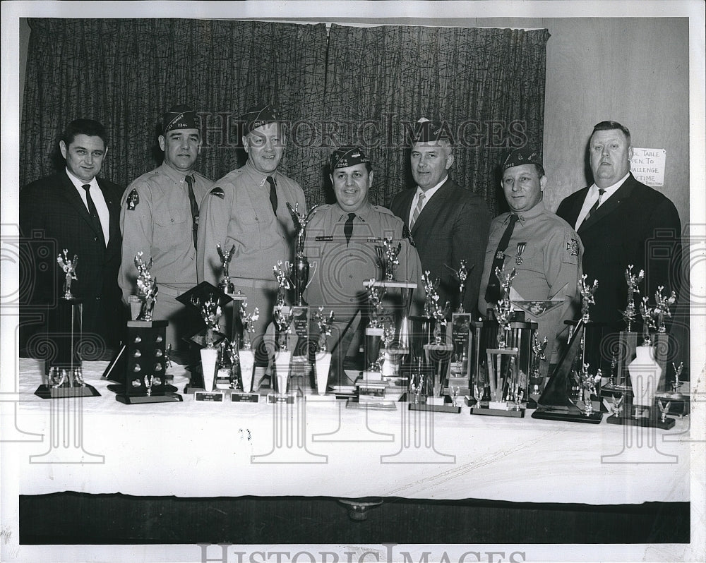 Press Photo Trophies and Awardees at Loyalty Day Parade, with Ralph Dodge. - Historic Images