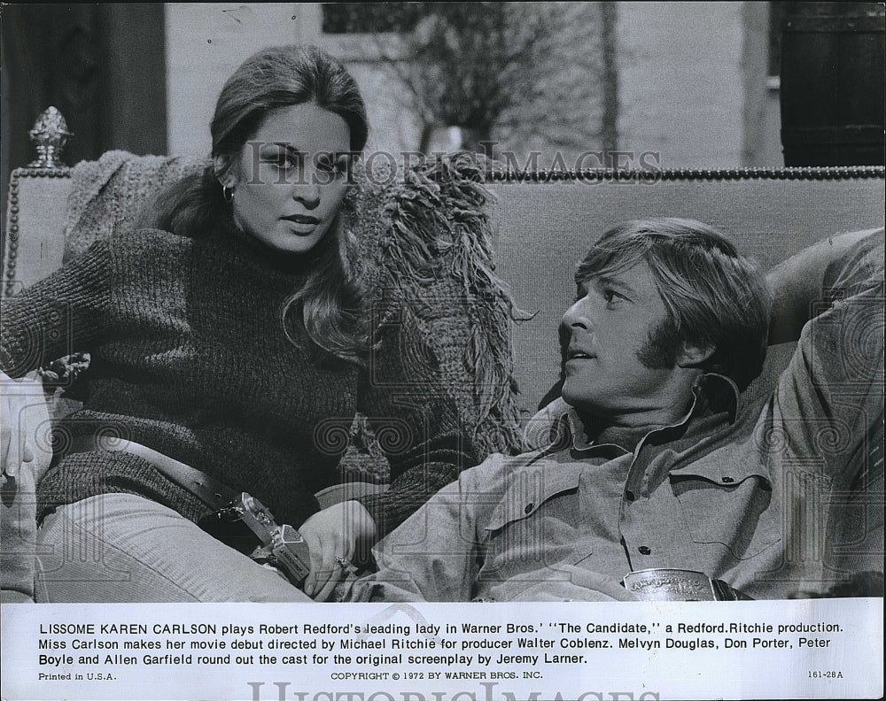 1972 Press Photo "The Candidate" starring Karen Carlson, Robert Redford - Historic Images