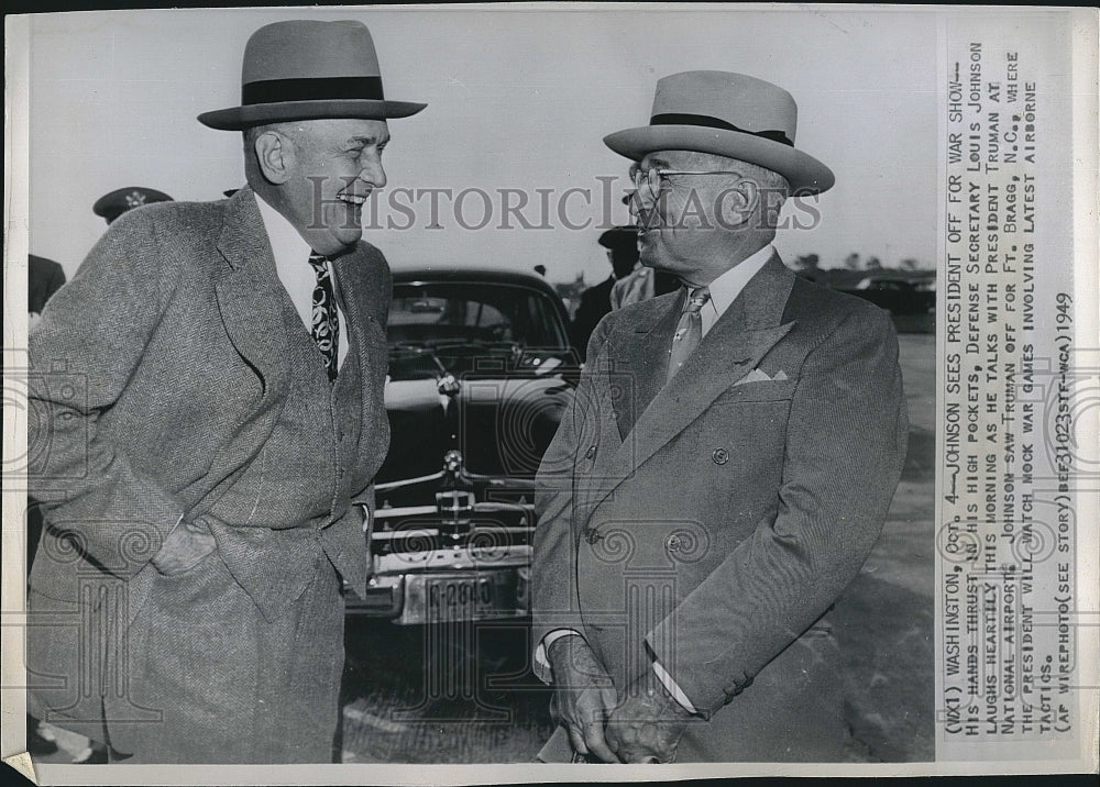 1949 Press Photo President Truman &amp;  Defense Secretary Louis Johnson Talking - Historic Images