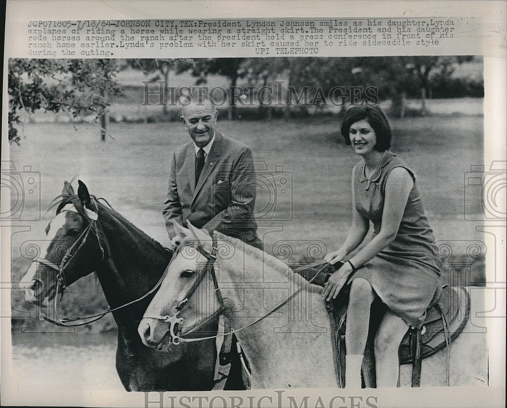 1964 Press Photo Lynda Bird Johnson Daughter of Pres Johnson Riding Together - Historic Images