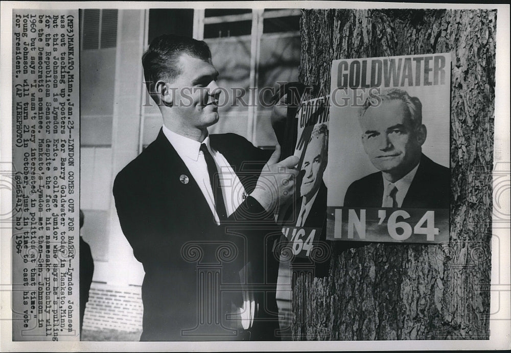 1964 Press Photo Lyndon Johnson Supporting Barry Goldwater - Historic Images