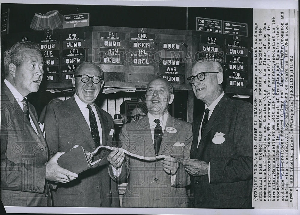 1962 Press Photo J Barrett,FW Howe Jr,EC Gray,J Barringer of Crompron &amp; Knowles - Historic Images