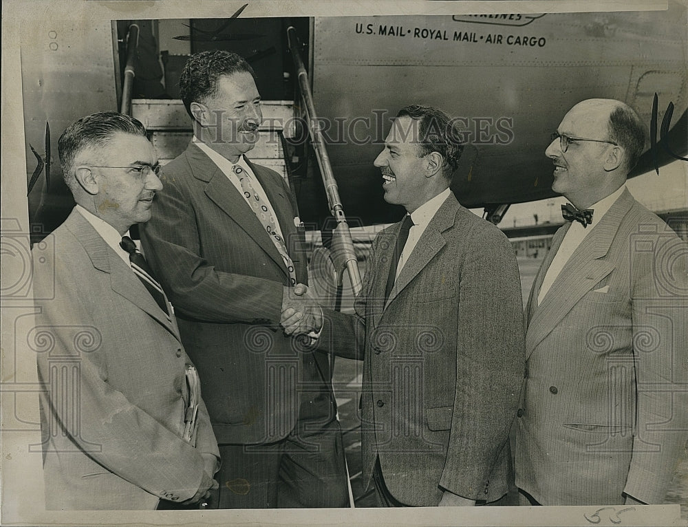 1951 Press Photo L de Moure,Dr A de Barros of Brazil,Jack Brown, Prof M Halperin - Historic Images