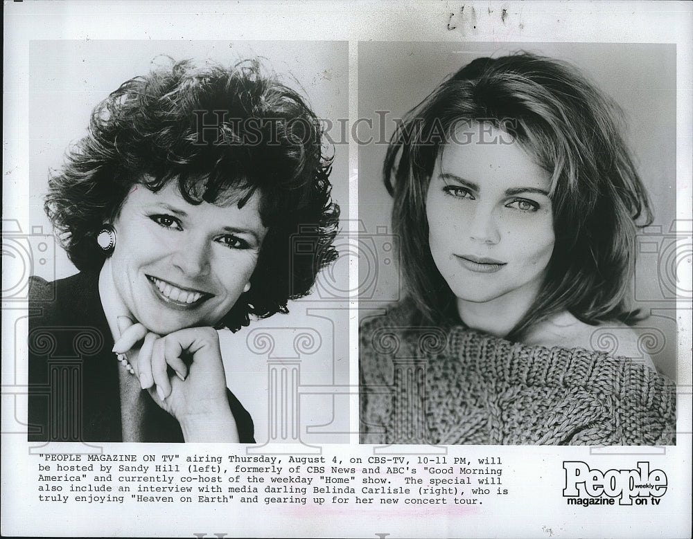 1992 Press Photo &quot;People Magazine on TV&quot; host Sandy Hill &amp; singer B Carlisle - Historic Images