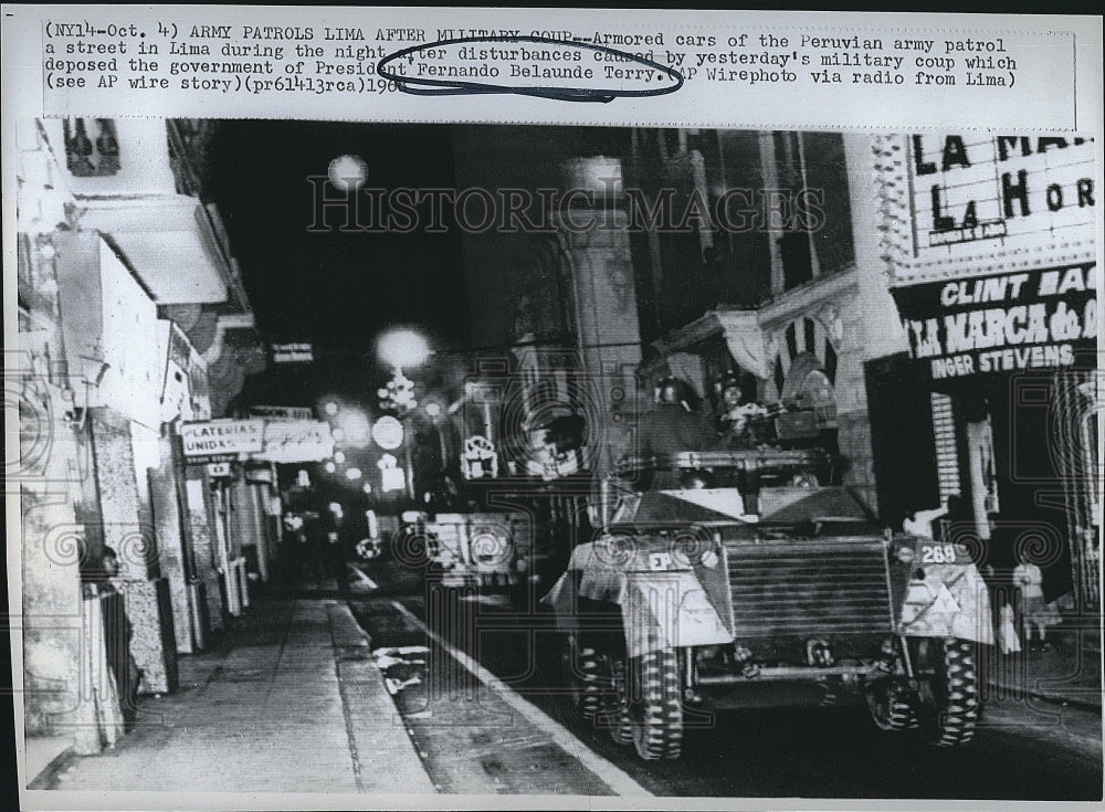 1968 Press Photo Army patrols in Lima, Peru after Pres deposed - Historic Images