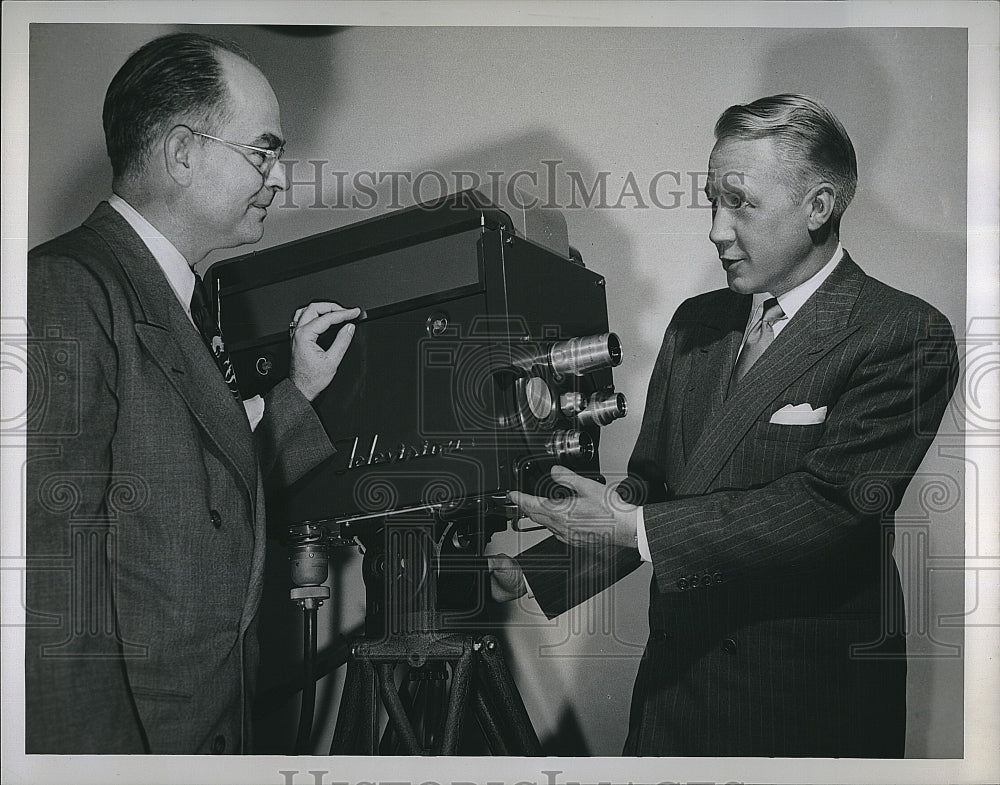 1950 Press Photo Gen manager of KLZ Hugh Terry &amp; Frank Stanton of COlumbia - Historic Images