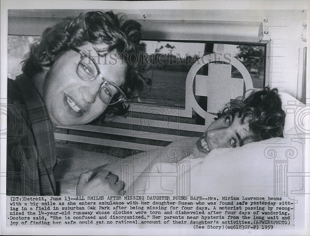 1959 Press Photo Mrs Miriam Lawrence &amp; daughter Susan found after 4 days - Historic Images