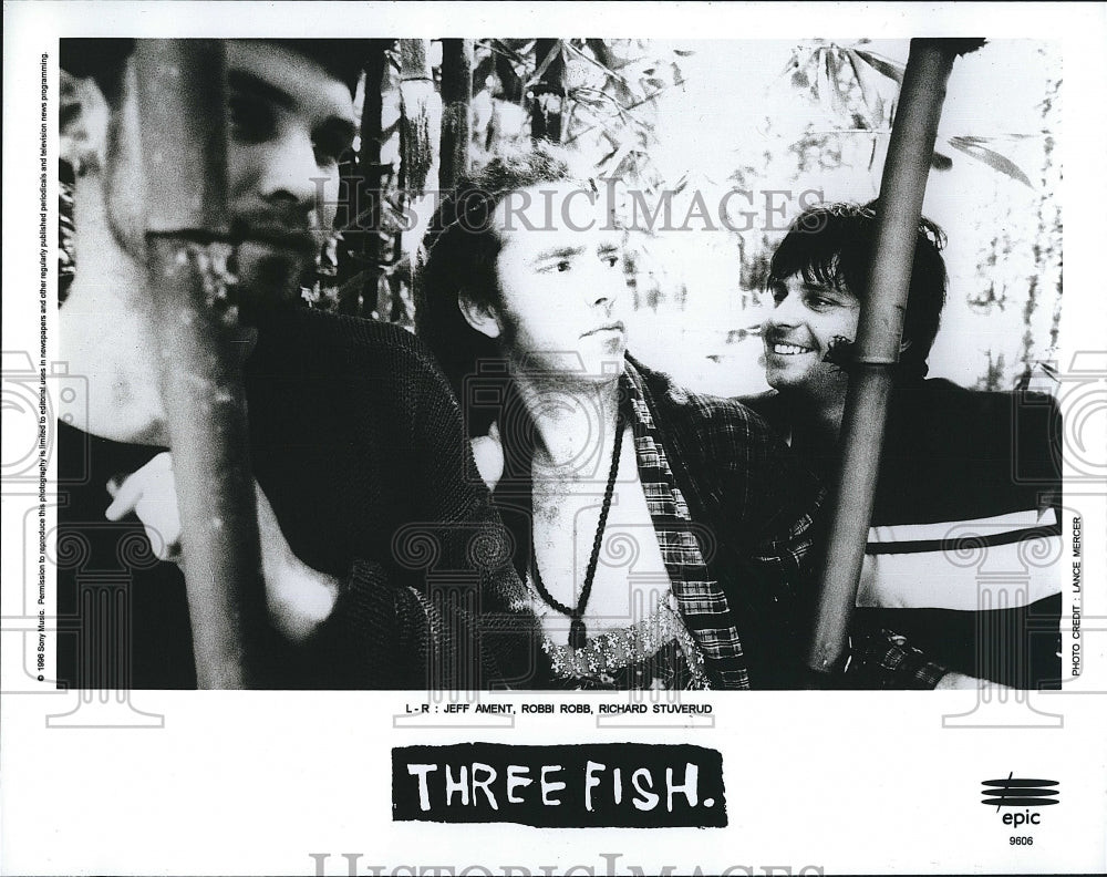 1996 Press Photo Band &quot;Three Fish&quot; J Ament,R Robb,R Stuverud on Epic label - Historic Images