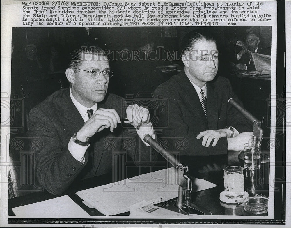 1962 Press Photo Defense Sec Robert McNamara, Willis Lawrence - Historic Images