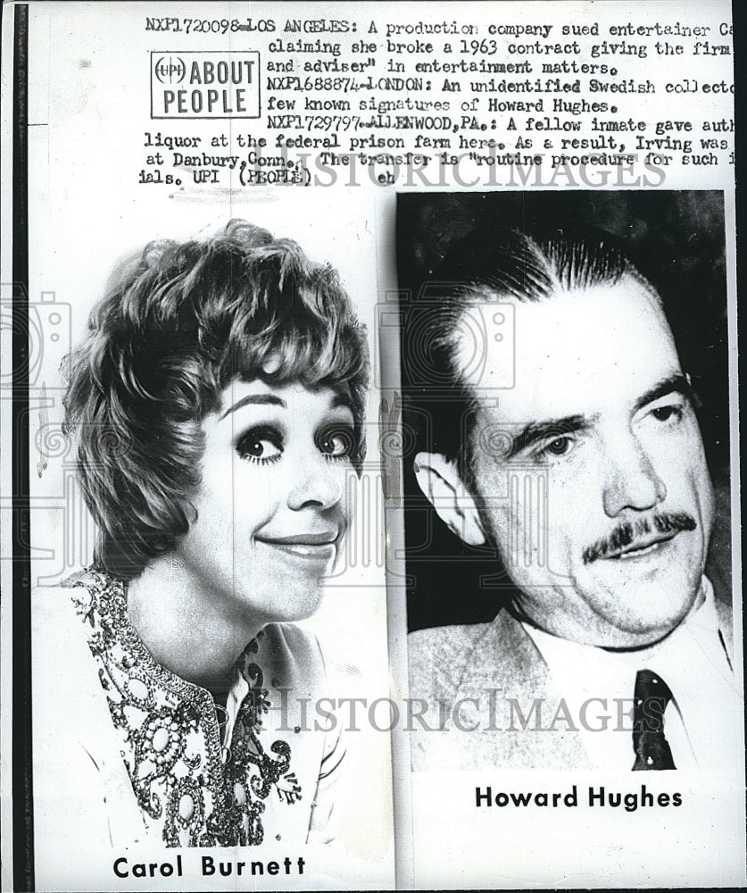 1963 Press Photo Entertainer Carol Burnett & Howard Hughes - Historic Images