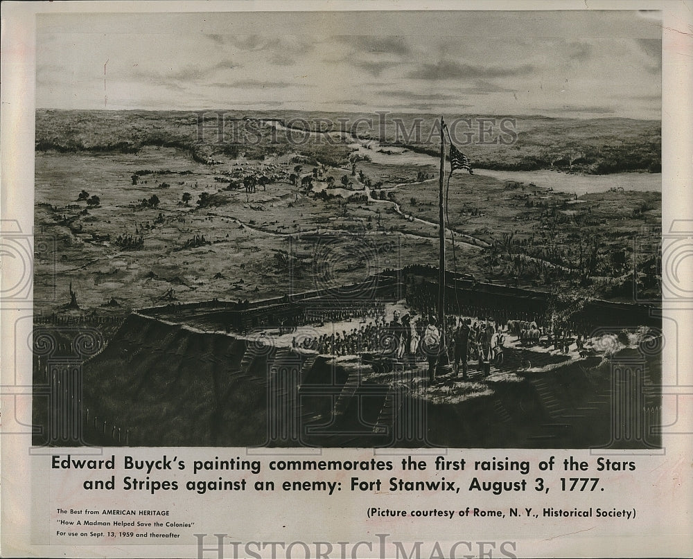 1959 Press Photo Edward Buyck&#39;s on the first raising of the Stars &amp; Stripes - Historic Images