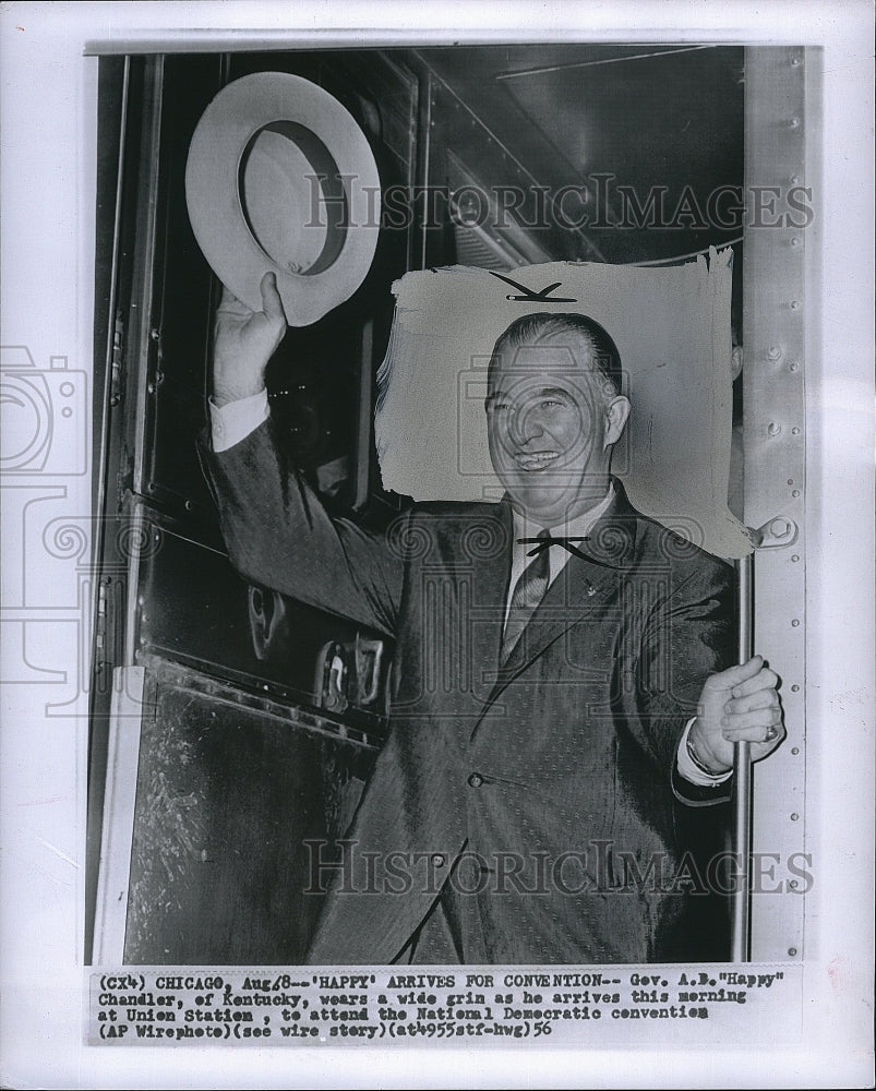 1956 Press Photo Kentucky Governor AB Chandler Arrives For Democratic Convention - Historic Images
