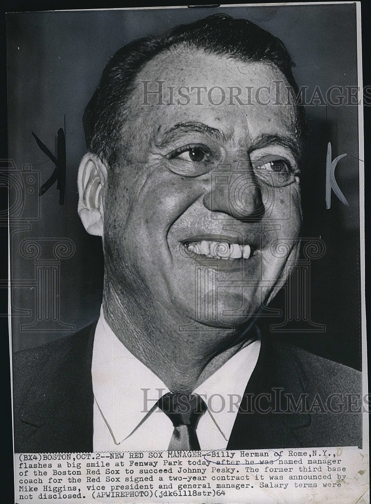 1964 Press Photo Billy Herman Named Manager Boston Red Sox - Historic Images