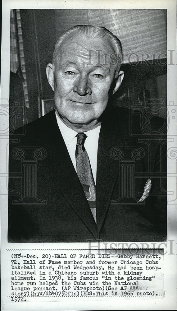 1972 Press Photo Former Chicago Cub Hall of Famer Gabby Harnett dead at 72 - Historic Images