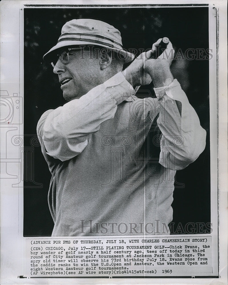 1963 Press Photo Golfer Chick Evans at City amateur tournament in Chicago - Historic Images