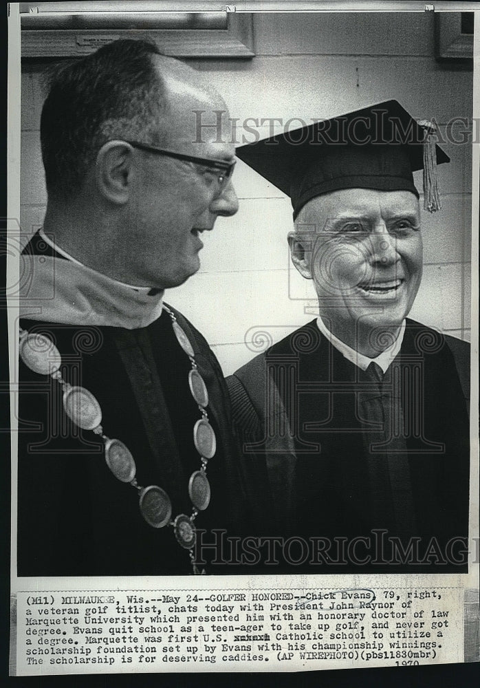 1970 Press Photo Golfer Chick Evans Receives Honorary Degree from Marquette - Historic Images