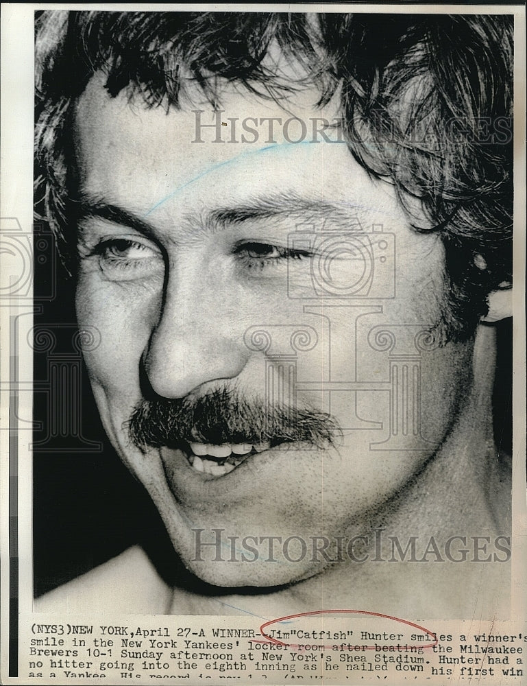 1975 Press Photo Jim Catfish Hunter, New York Yankees Baseball Pitcher - Historic Images