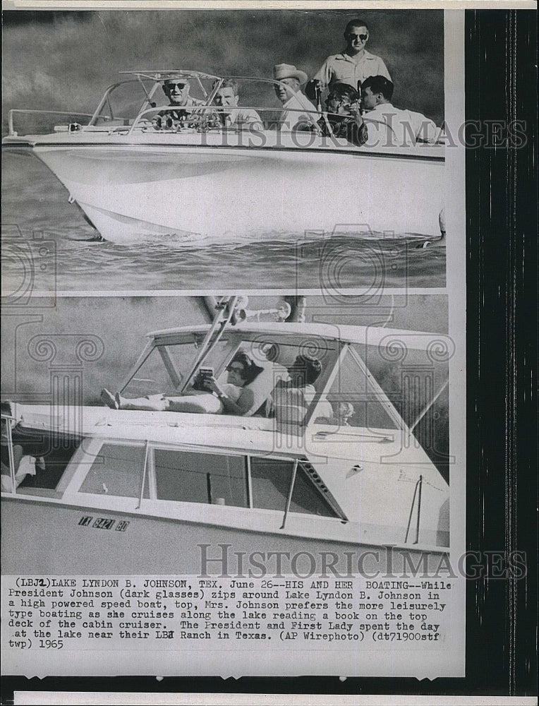 1965 Press Photo President  & Mrs Lyndon B Johnson  boating - Historic Images