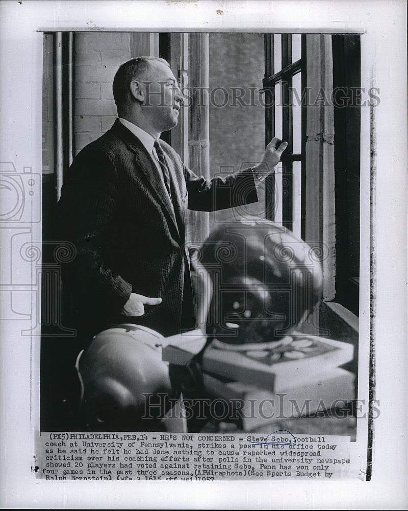 1957 Press Photo Steve Sebo,football coach at U of Penn. - Historic Images