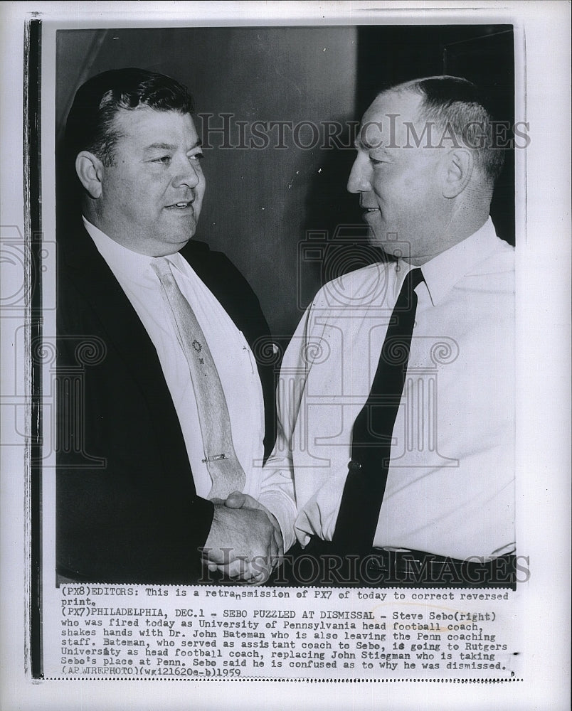 1959 Press Photo Steve Sebo, U of Penn football coach & Dr John Bateman - Historic Images