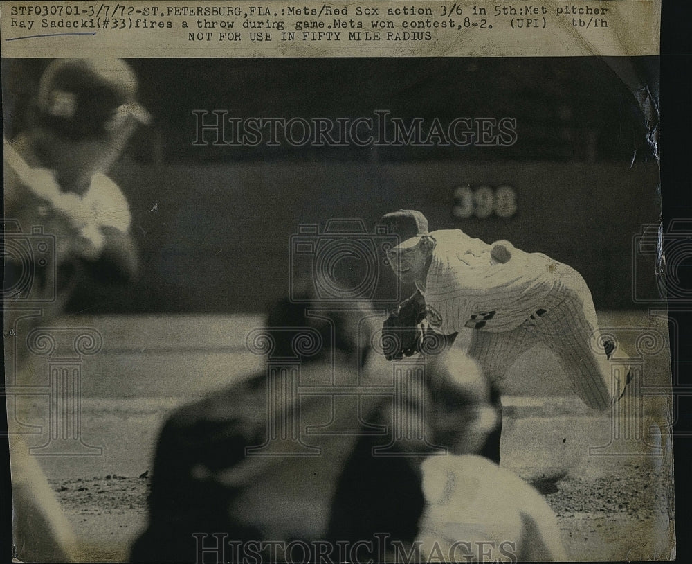 1972 Press Photo Mets Pitcher Ray Sadecki in Action Against Red Sox - Historic Images