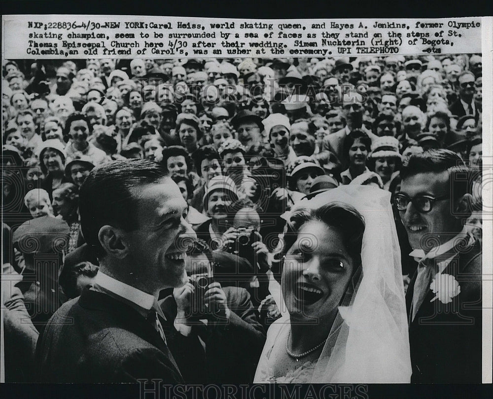 1960 Press Photo Skater Carol Heiss &amp; Hayes A Jenkins at their wedding - Historic Images