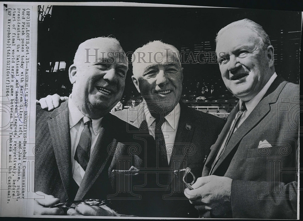 1964 Press Photo Baseball commishioner  Warren Giles,Joe Cronin,Ford Frick - Historic Images