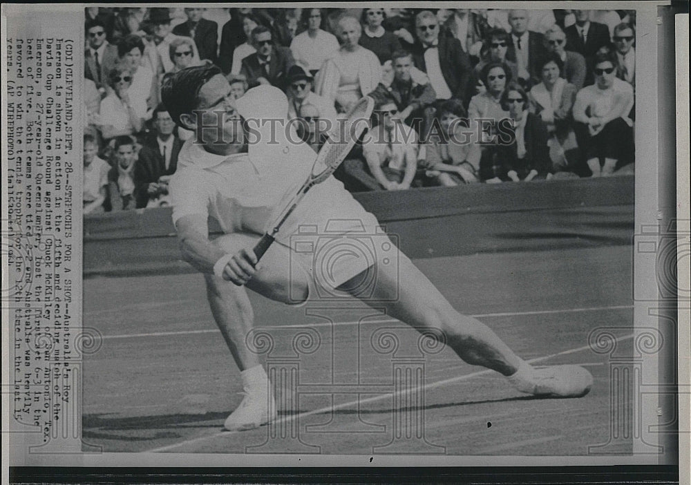 1964 Press Photo Roy Emerson in action at Davis Cup tennis - Historic Images