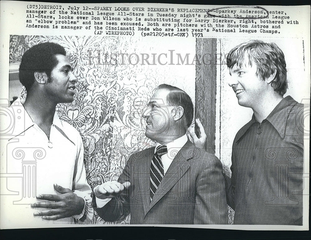 1971 Press Photo Sparkey Anderson,Don Wilson & Larry Dierker - Historic Images