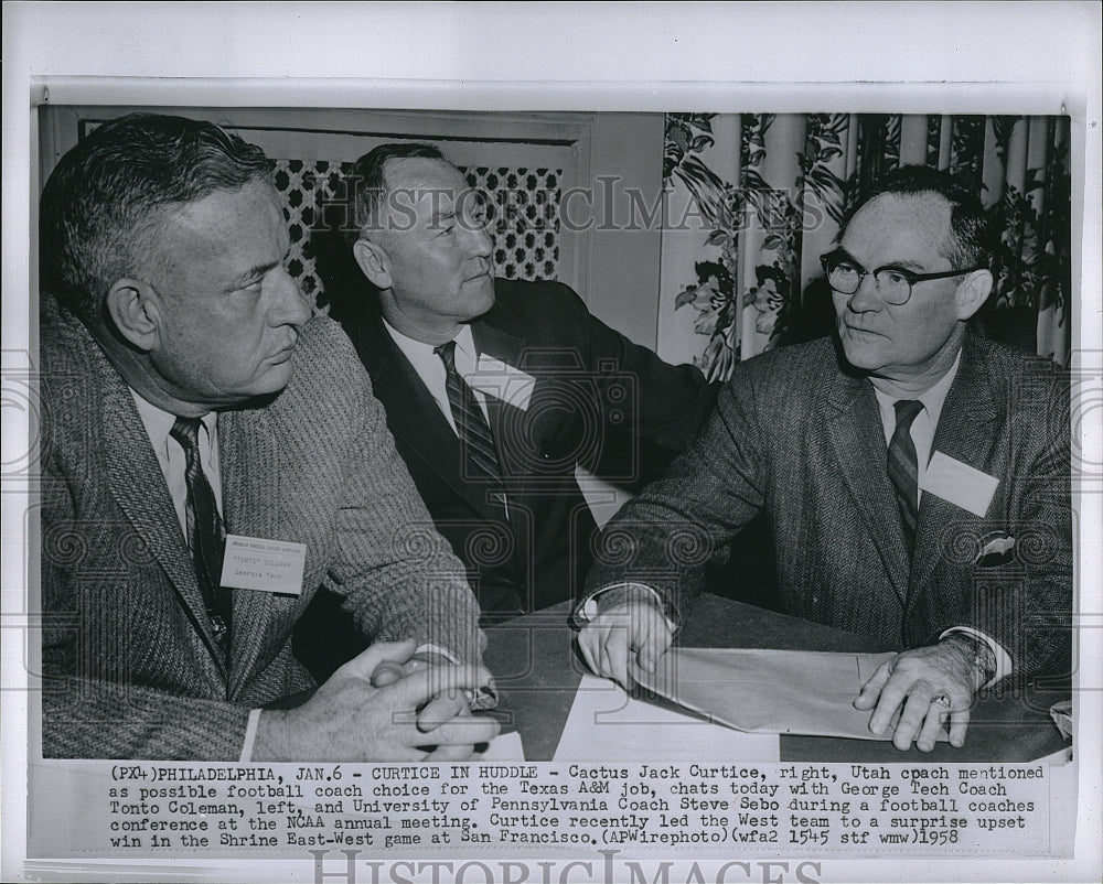 1958 Press Photo Cactus Jack Cutrice,Tonto Coleman, Steve Sebo of U of Penn - Historic Images