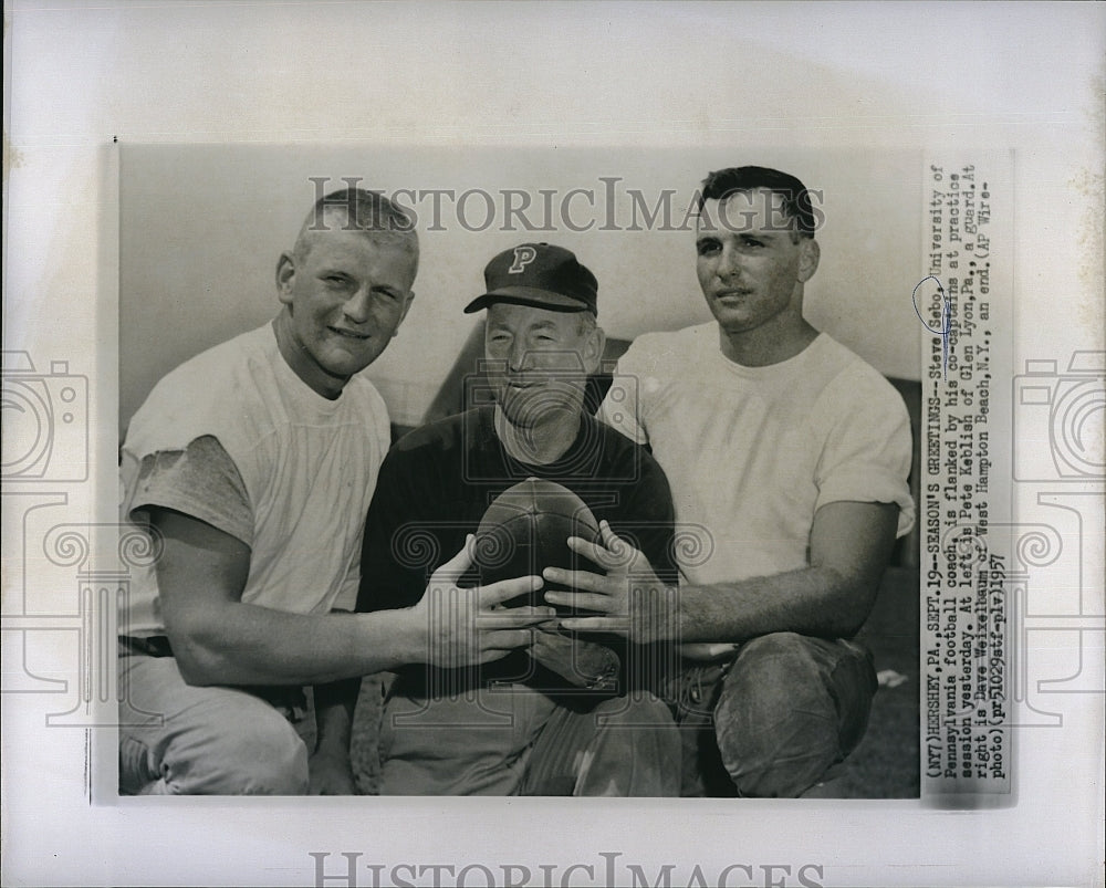 1957 Press Photo Steve Sebo, U of Penn coach, Pete Kablish,Dave Weixelbaum - Historic Images